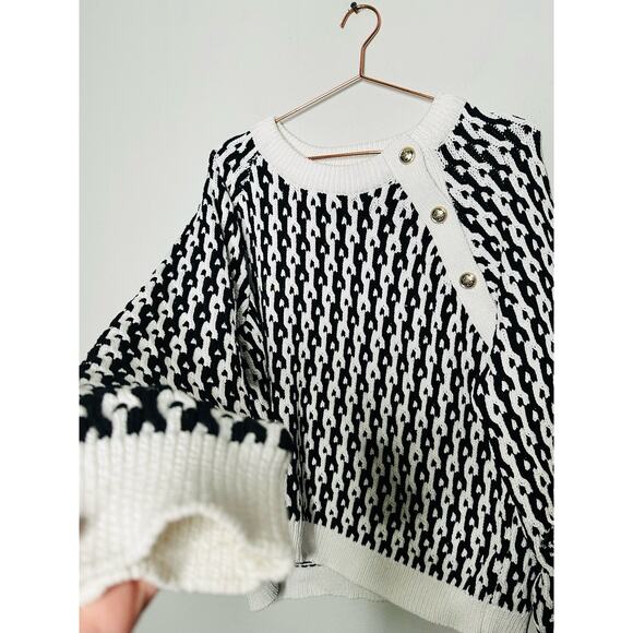 DEREK LAM 10 Crosby Sawyer Black Ivory Long Sleeves Gold Button Sweater Size XXL - Picture 8 of 12